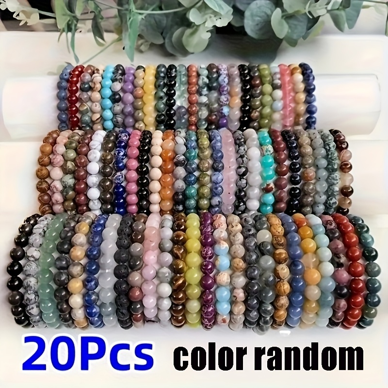 TEMU 20pcs Random Color Of Exquisite Glass Bead Elastic Bracelet Set, Colorful Bracelets With 8mm Round Beads Design, Suitable For Men And Women'