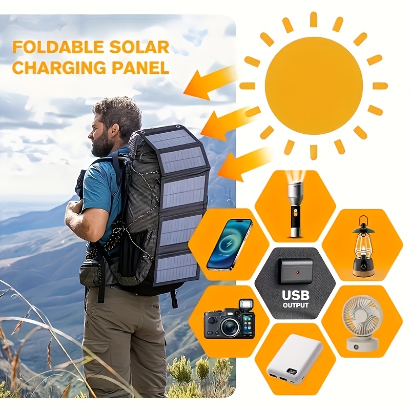 Image of Foldable Solar Panel Charger With Usb Port, High-, Portable For Phones, Laptops, Cameras, Fans - Ideal For Travel And Camping, Solar Power Source Charger, Usb Charging Adapter