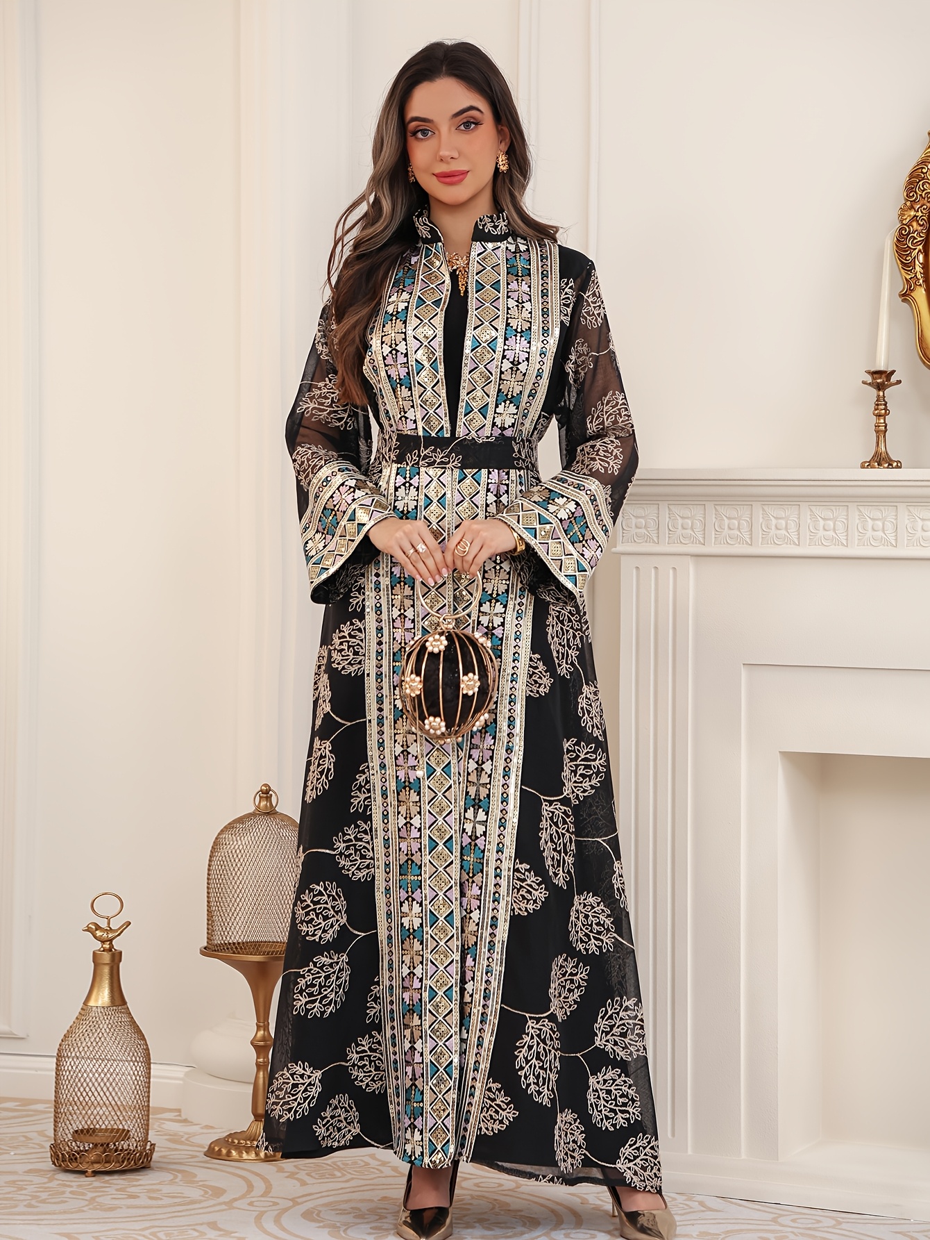 chinese dress ladies Eid Dress Women Middle East Arab Embroidery Woven Fabric Kaftan Dress –  Urgarment main image 0