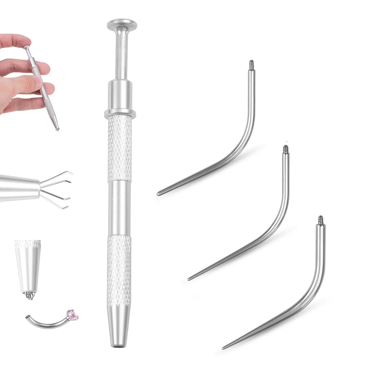 Image of 2d Flat, 4pcs Piercing Taper Ball Grabber Tool For Changing Jewelry - 14g 16g Aluminum Alloy Flat Back Earrings Tool Body Piercing Kit For Ear Nose Lip Navel