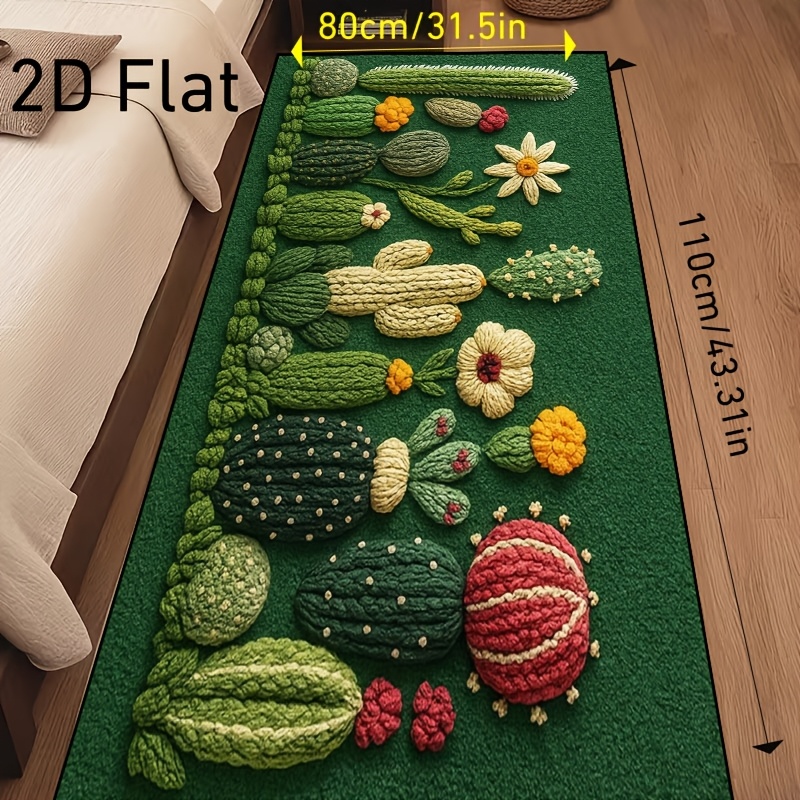 TEMU 1pc Cactus Plant Bedside Rug, Non-slip Floor Mat, Flannel Carpet With Non-slip Backing, Machine Washable For Bathroom Kitchen Bedroom, Decor
