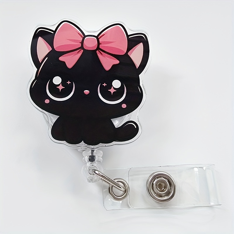 

Cute Cat-themed Retractable Id Badge Reel With Clip - Durable Acrylic, Perfect For Nurses, Doctors, Rn & Lpn - Daily Office Essential