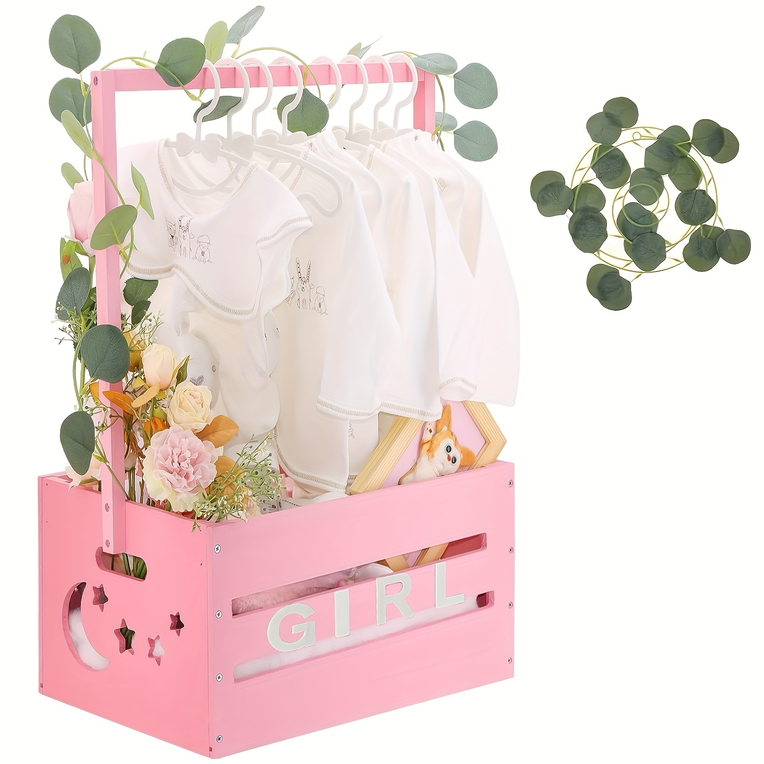 Image of Wooden Storage Basket Shower Forest Theme Shower Basket Easy Assembly Wooden Crate For Shower Gifts Welcome Gift Basket For Newborn Pregnancy Gifts For New Parents Halloween Decorations