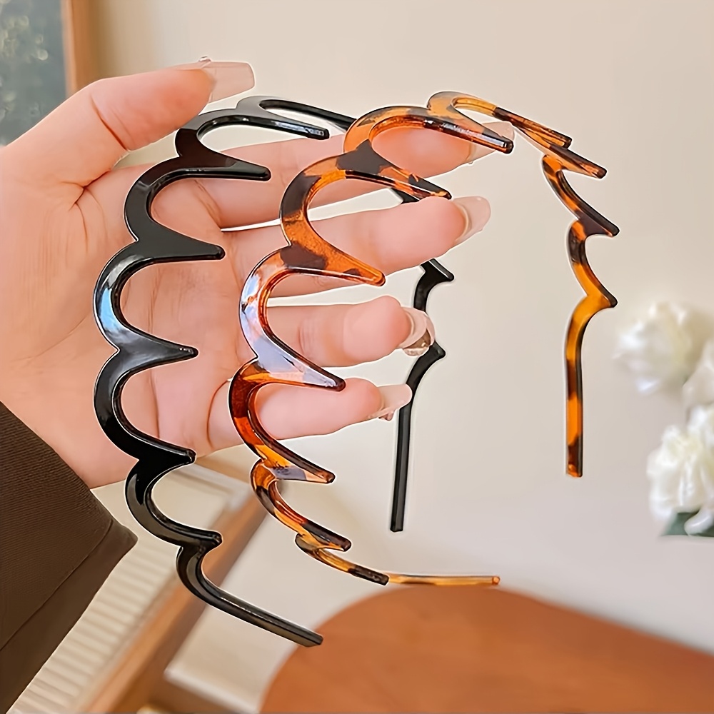 TEMU 2pcs Women's Headband: Versatile , High , Comb Style, Retro Style, Elegant Tortoiseshell Wave Headband - Non-slip Design, Lace Detail Comb