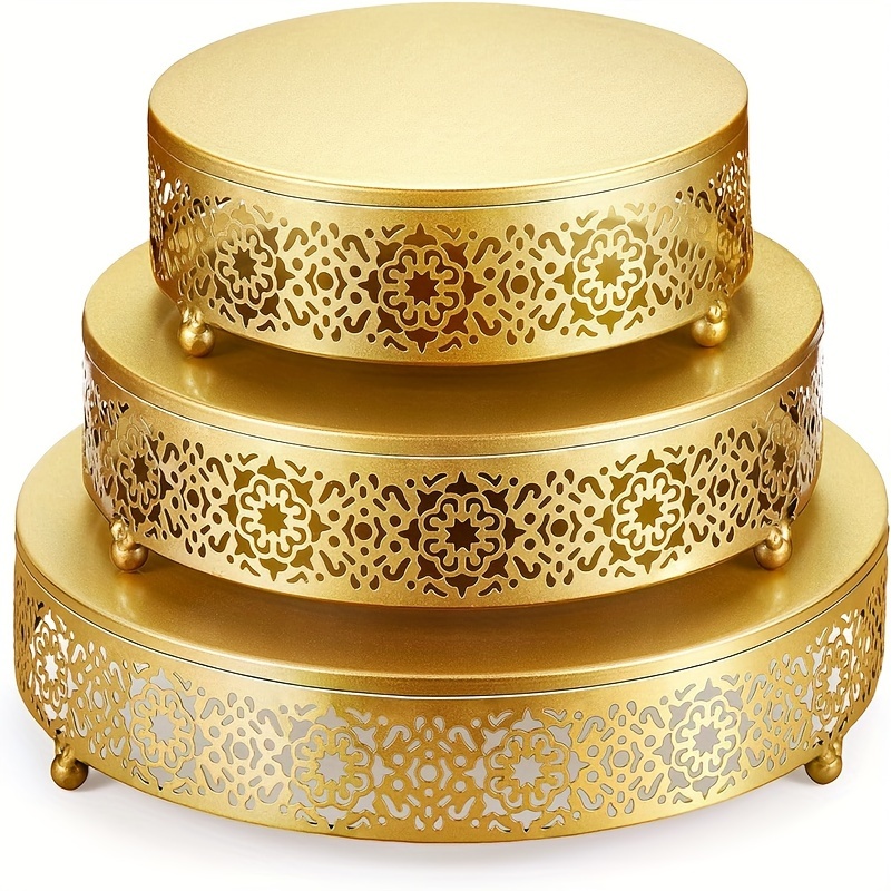 E-shop 3-teiliges Kuchenteller-Set, runder Metall-Kuchenteller, Kuchenelevator, Konditorei-Präsentationsschale für Desserttisch, Hochzeit, Event,