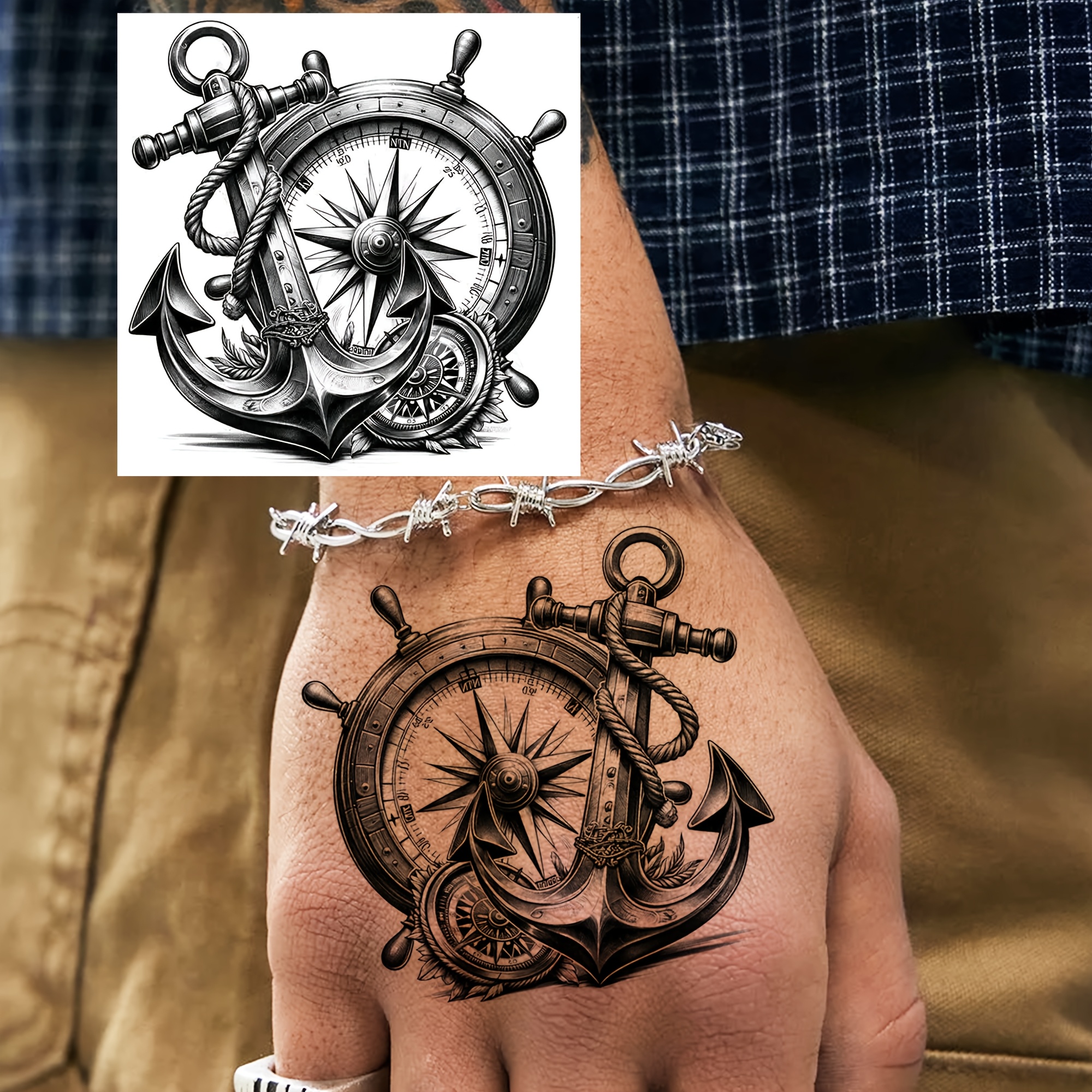 Set Of 7 Sailor Temporary Tattoos – Waterproof Swallow, Anchor, Nautical Star, Heart