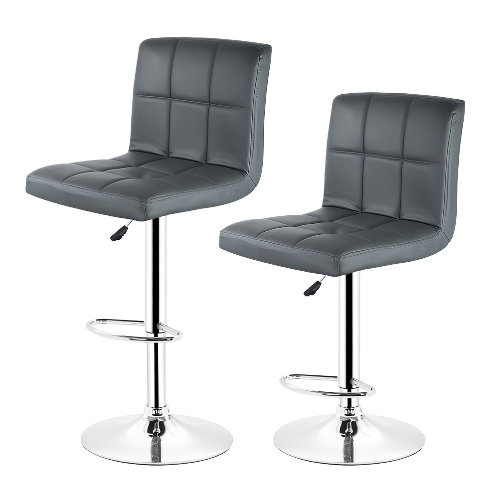 Image of 2 Bar Stools, Upholstered Bar Stools, Gray Counter Stools, Artificial Leather And Metal Material, Suitable For Home/cafe//bar And