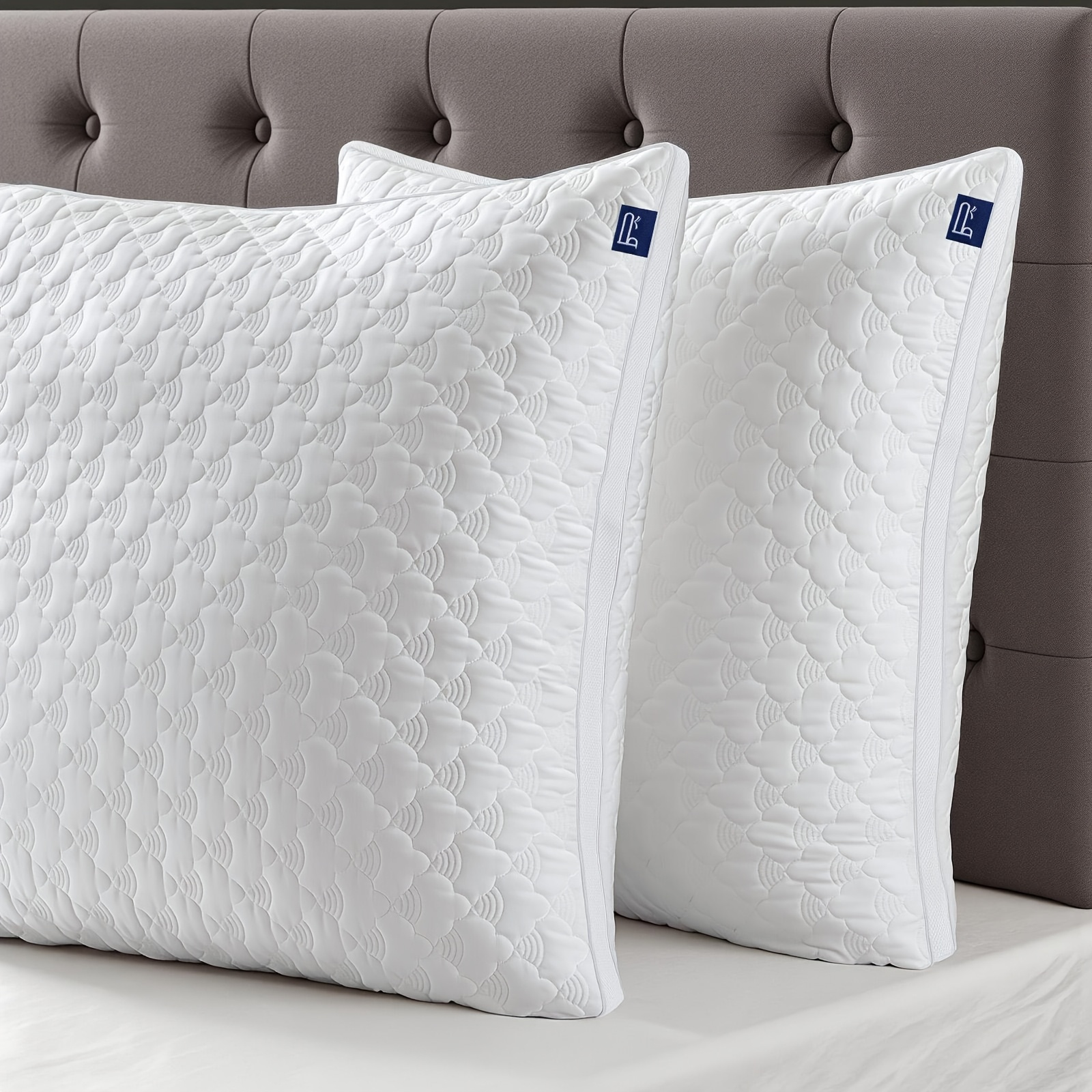 Image of Set Of 2 Adjustable Fiber-filled Pillows, In Sizes 40x80 Or 80x80 Cm, Featuring High-quality Microfiber Filling. Soft And Washable Bed Pillows Are Perfect For Sleeping, Using , Or For Side Sleepers