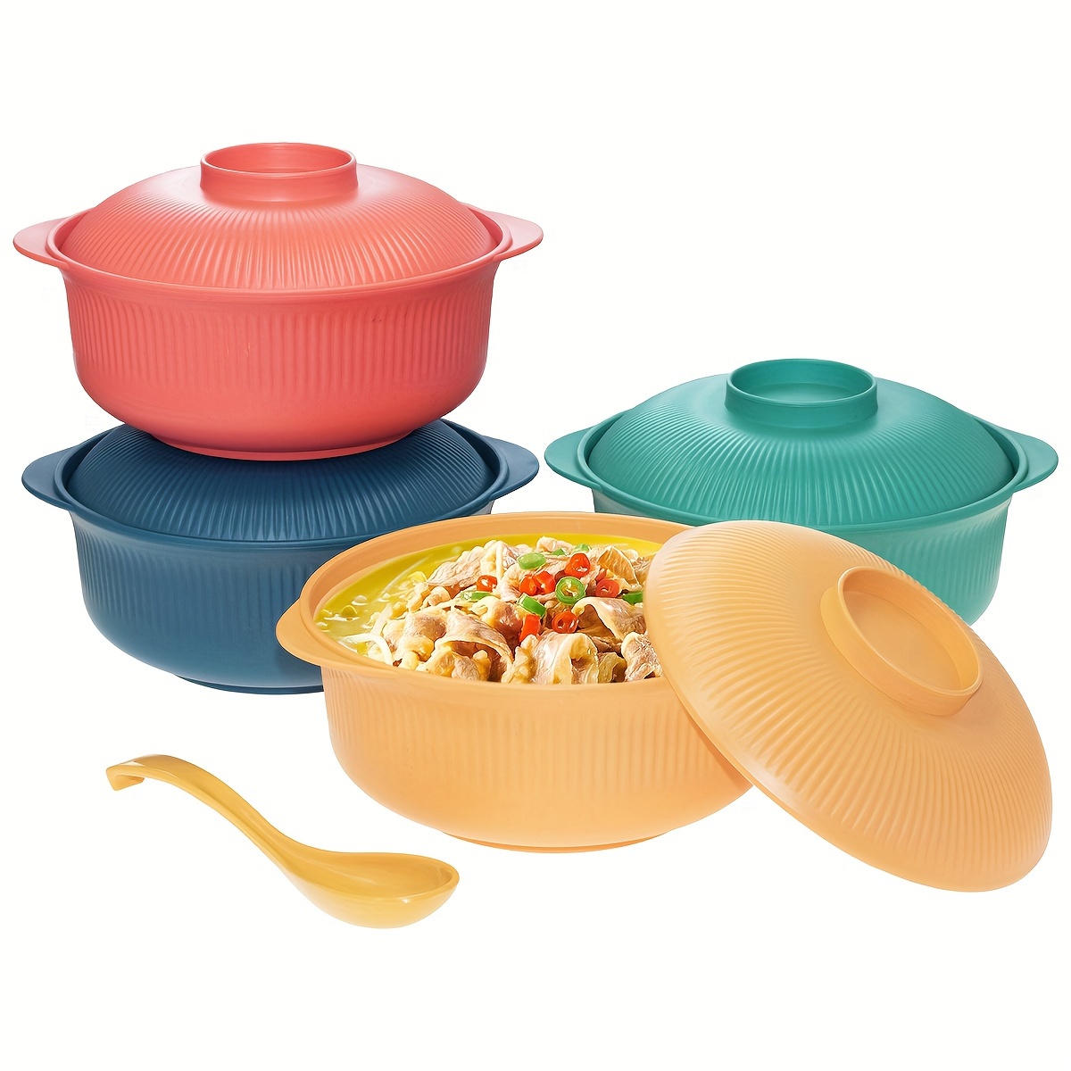 

Two- Set Large -shaped Bowl Lid And Long Spoon 1100ml/38oz Portable Large Bowl Japanese And Ramen Bowl Bowl Bowl Large Bowl