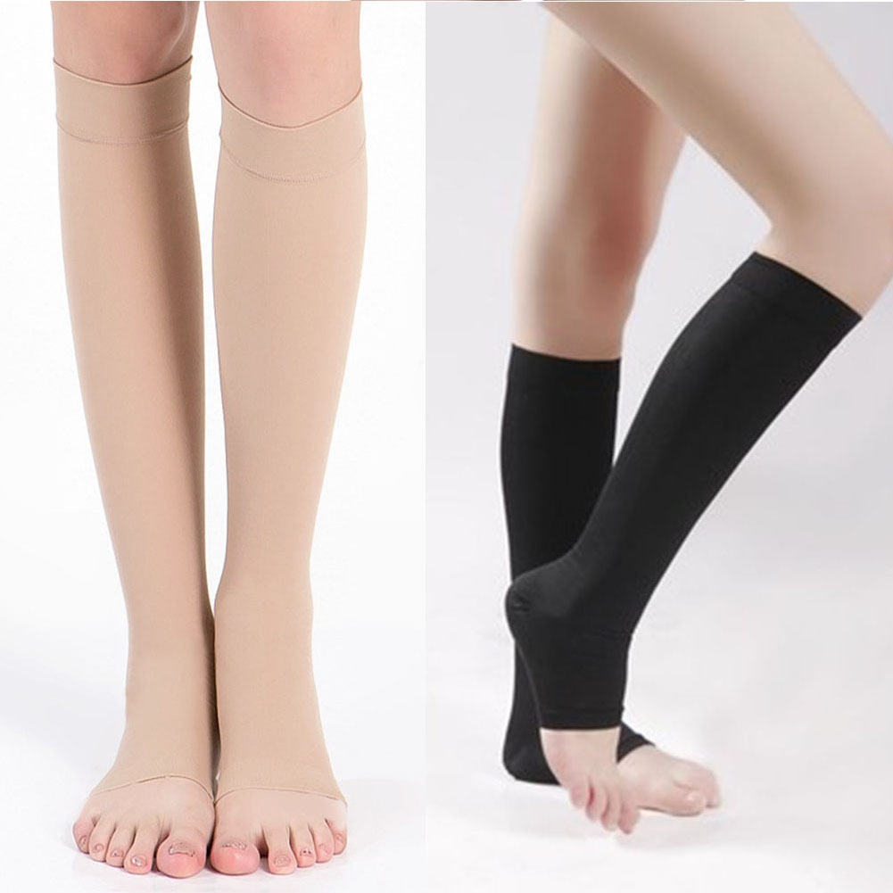 Pair Open Toe Compression Socks 15-20mmHg Knee High Support Stockings  Toeless Design, Breathable Polyester Wear for Men Women, Pregn