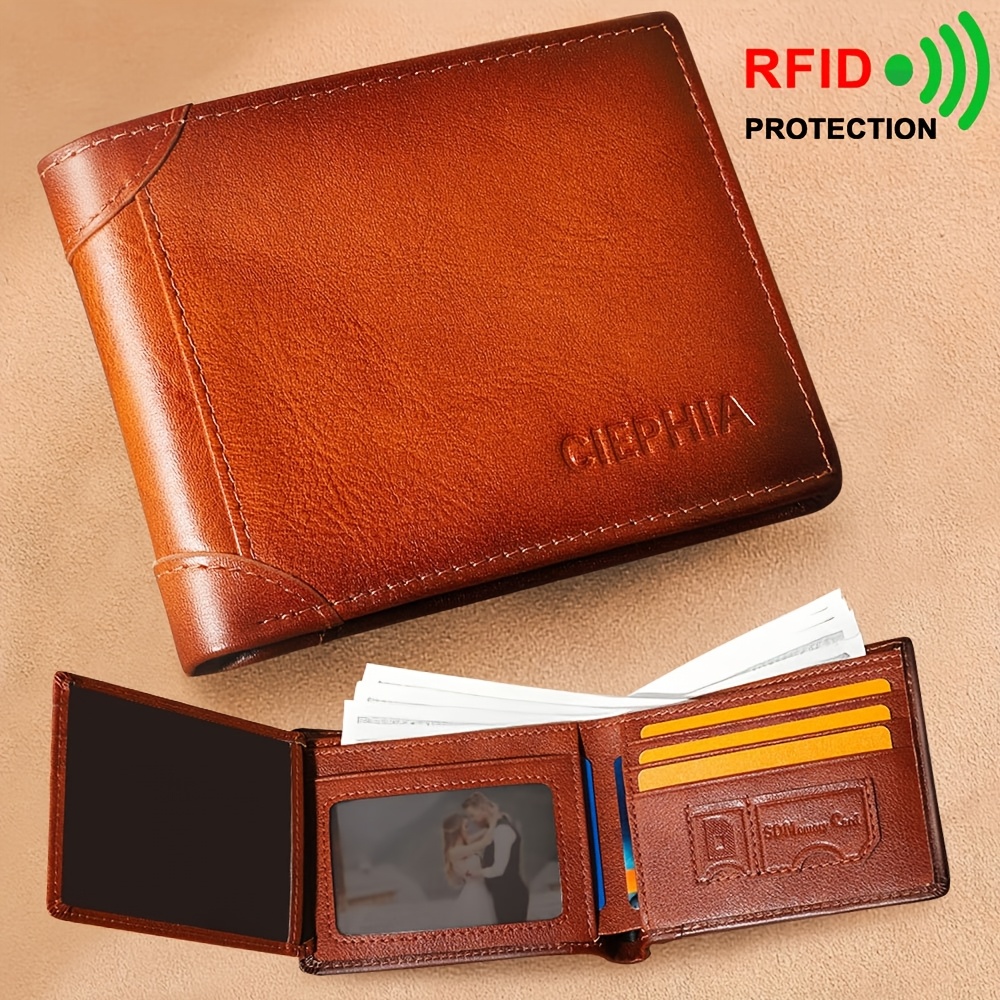 

Vintage Top Layer Cowhide Men', Horizontal Slim Wallet With Anti-skimming Features, Multi-functional Card Slots With 2 Id Windows, A Perfect Gift For Men.