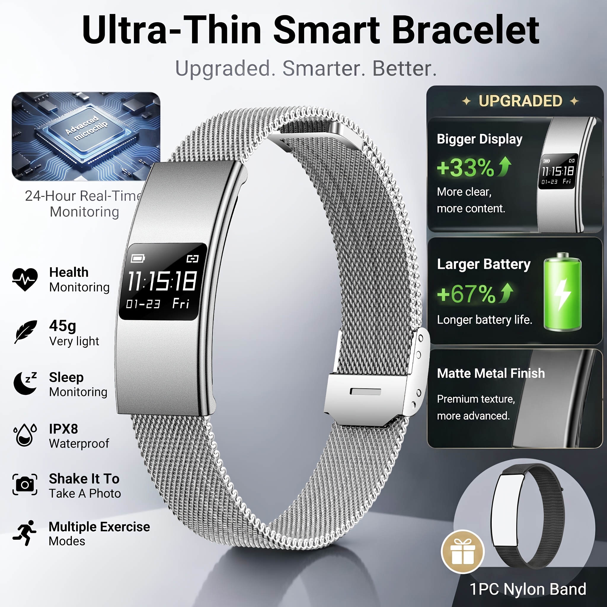 Upgraded Ultra-Thin Smart Bracelet for Fitness Tracking