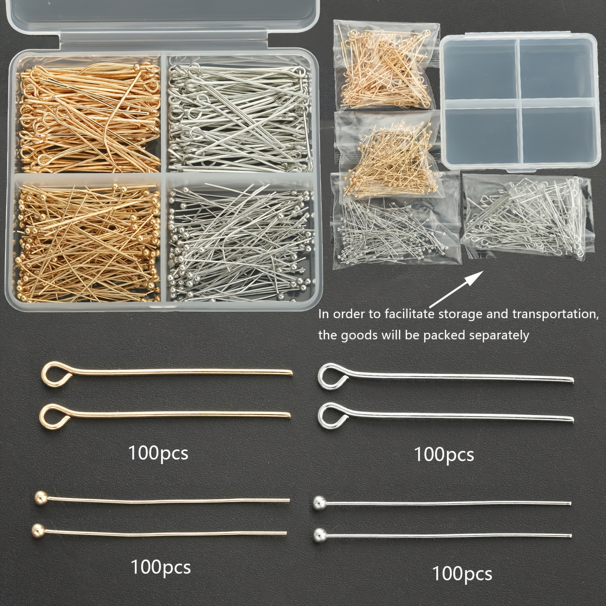 TEMU 400pcs Jewelry Making Needles | Includes 200pcs Nine-barb Pins And 200pcs Round-head Pins, Copper, For Beading, Charms, Bracelets, Necklaces,