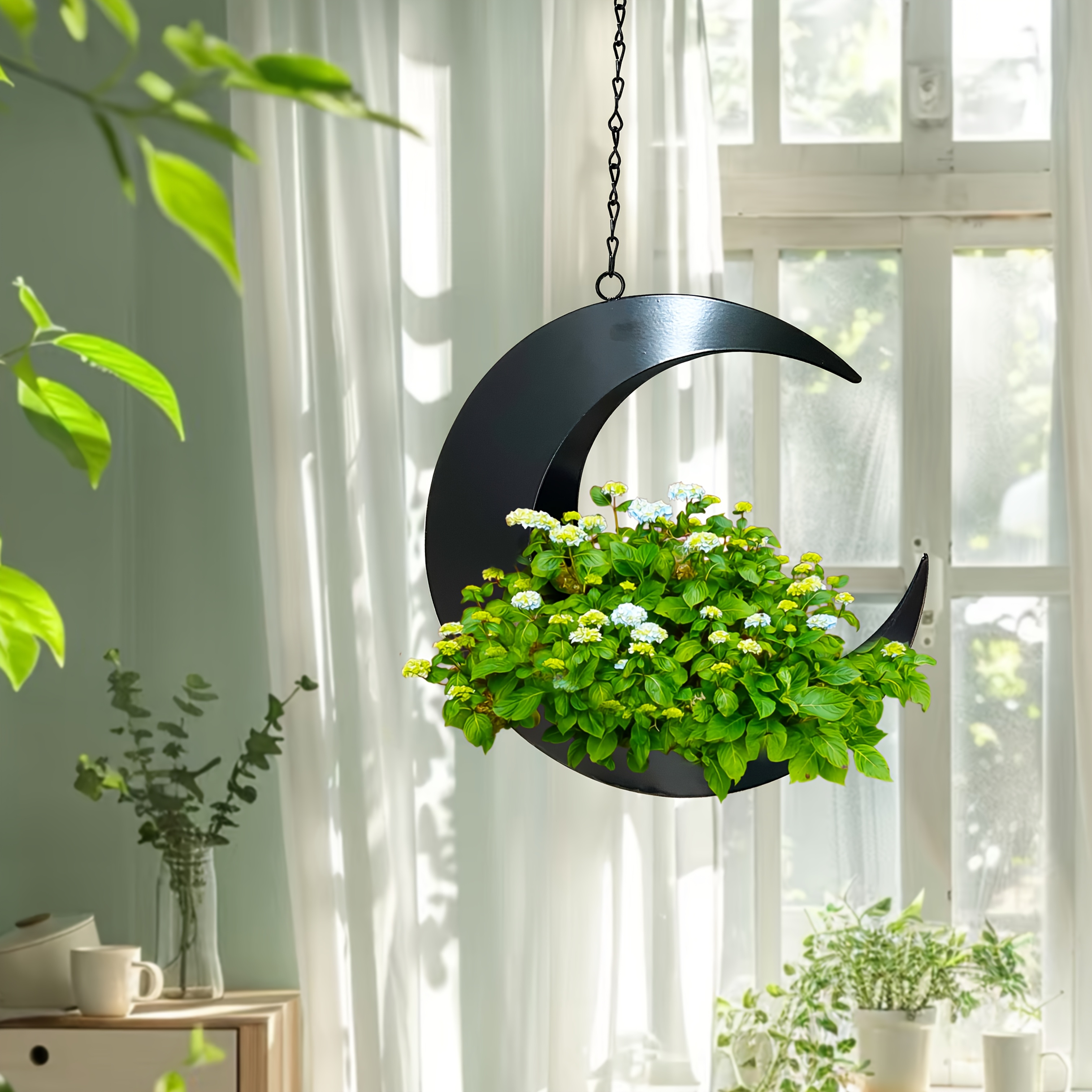 Ghirlanda In Filo Di Ferro A Forma Di Luna Yardwe | Supporto Appendere Per Piante Grasse E Rampicanti | Decorazione Parete Casa, Matrimonio, Bar - 2