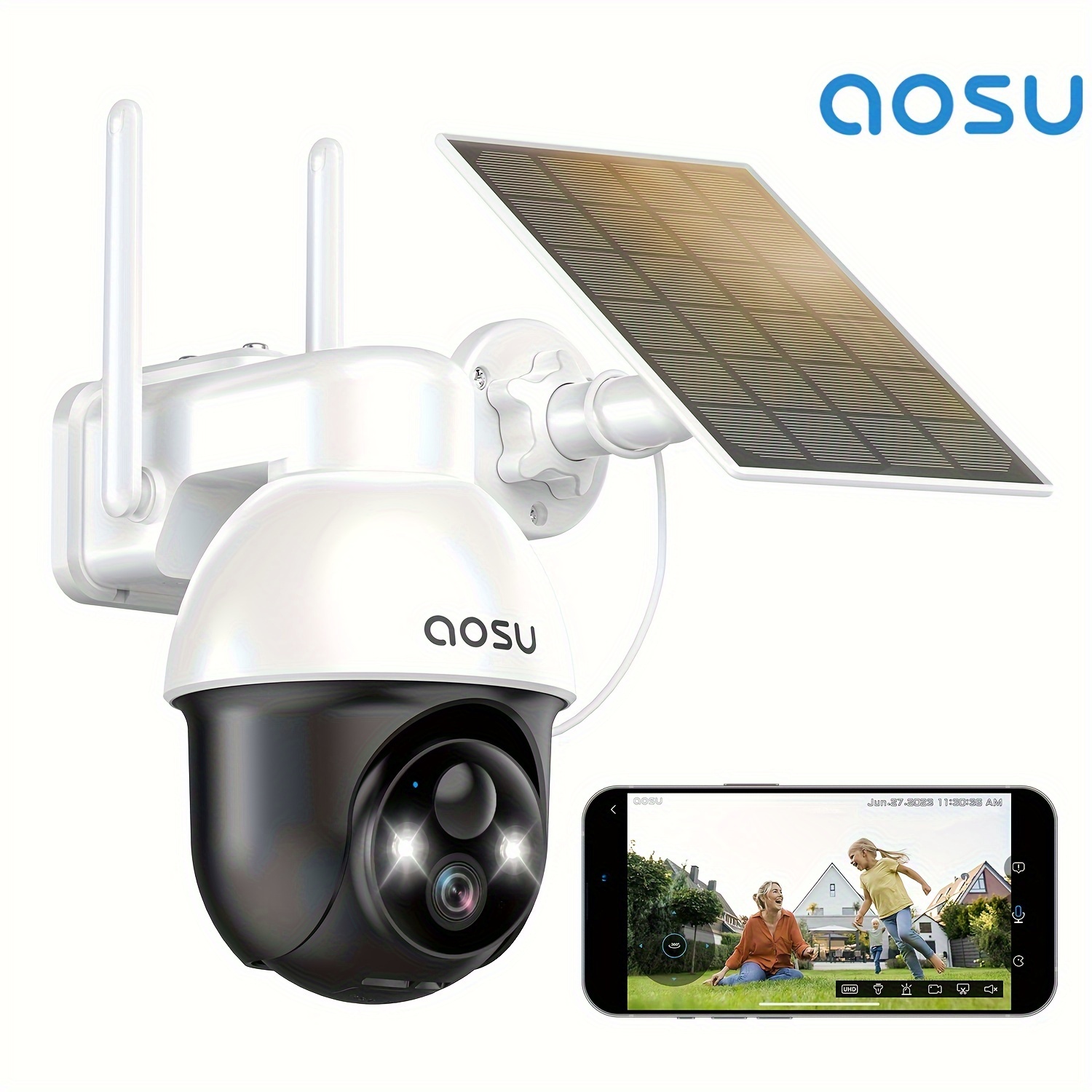 

Aosu Solar Security Camera Wireless Outdoor With Panoramic Ptz, Human Auto Tracking, 2k Night Vision, Light And Sound Alarm, 2-way Audio, Compatible With Alexa/ Assistant