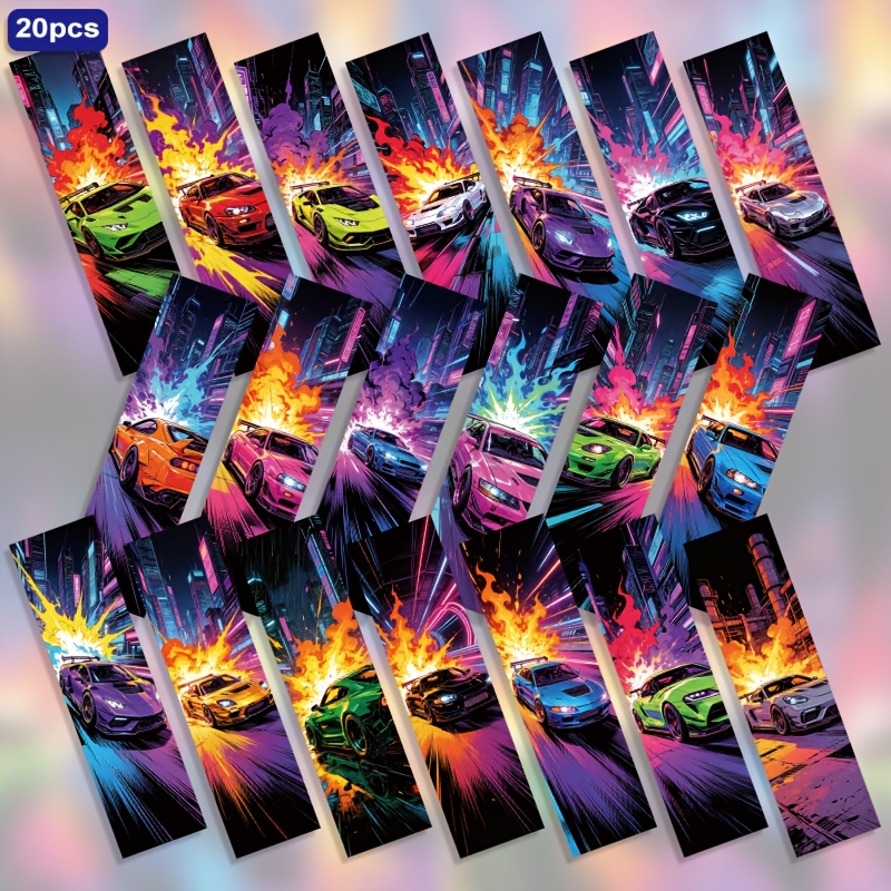 TEMU 20pcs Manga Style, Scenery, Cool Multicolor Sports Car Pattern 1.5in X 5.9in 2d Printed Paper Bookmarks, Daily Reading Markers, Book Decoration,