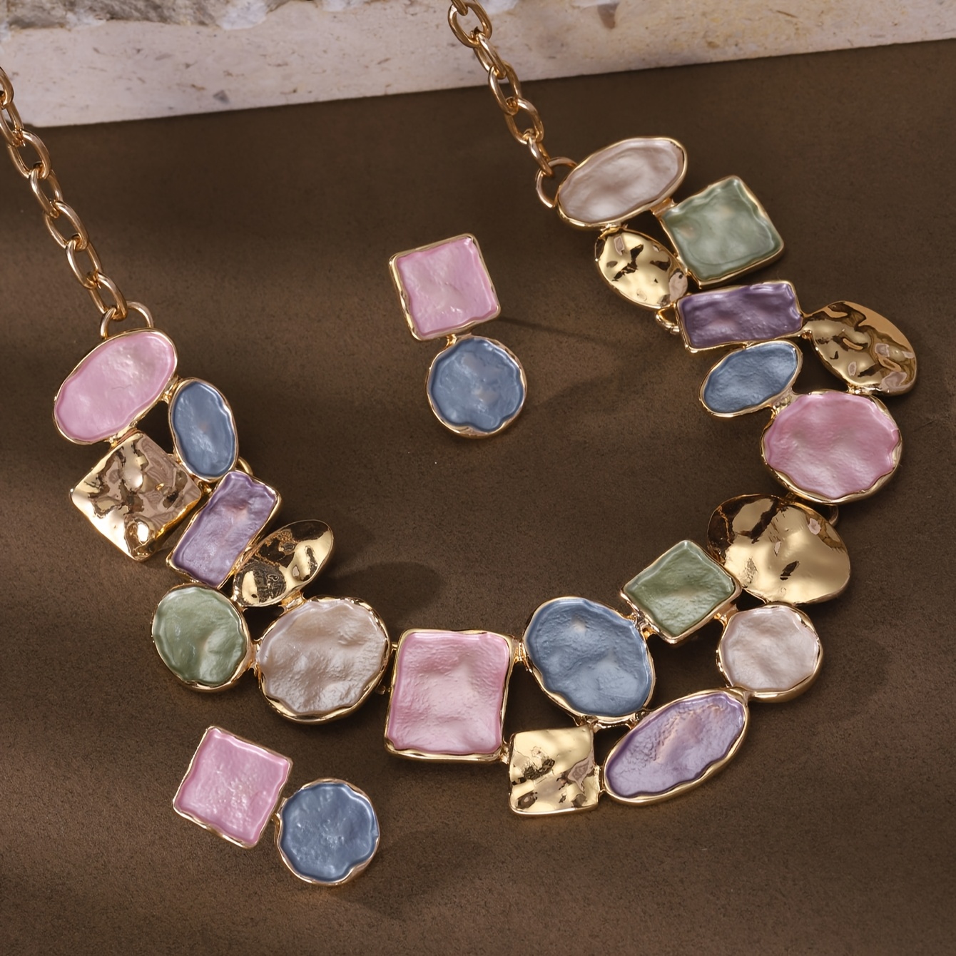 TEMU A Set Of Earrings And Necklaces For Women, Featuring A Stylish Jewelry Collection Made From Alloy And Enamel. This Easy Yet Colorful Is