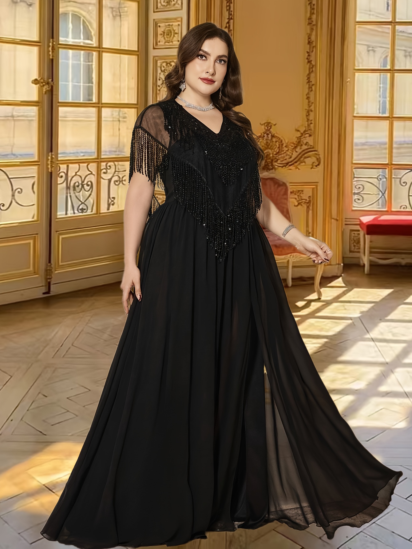 black shimmer dress long Long Black Sequin Prom Dress with Corset A1241 Black / 00 main image 0