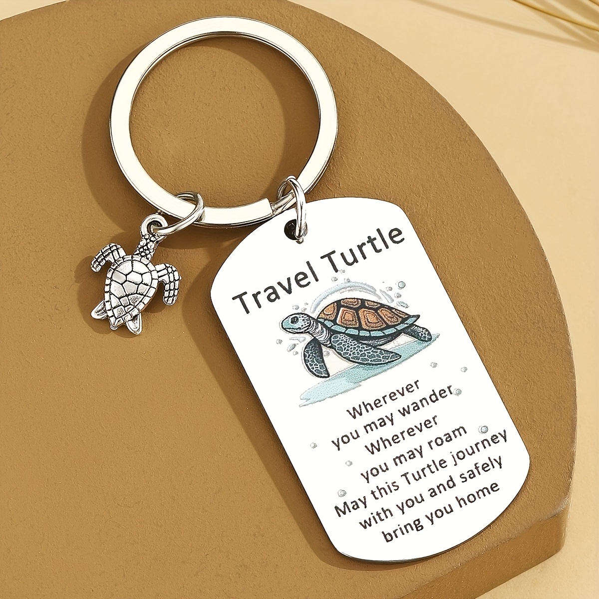 TEMU 1pc Stainless Steel Sea Military Dog Tag Keychain - Cute Sea Turtle Ocean Pendant With " " Birthday Gift For