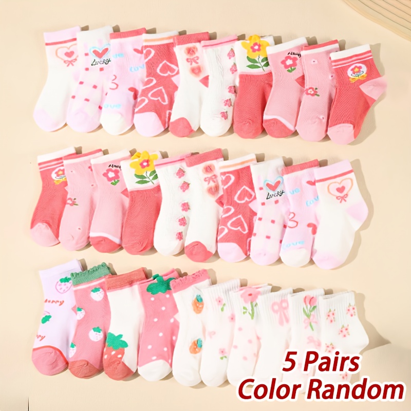 Image of 5 Pairs Of 3d Floral And Bow Short Socks For Children, Random Short Socks For Baby Girls.