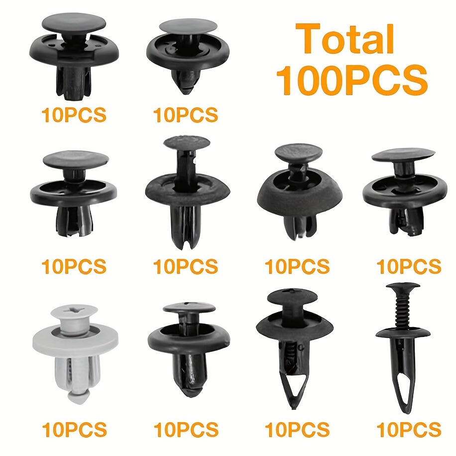 

100pcs Assorted Auto Fastener Clips Kit, Plastic Rivets For Car Trunk, Bumper, Fender - Universal Fit Automotive Push Pin Rivet Set