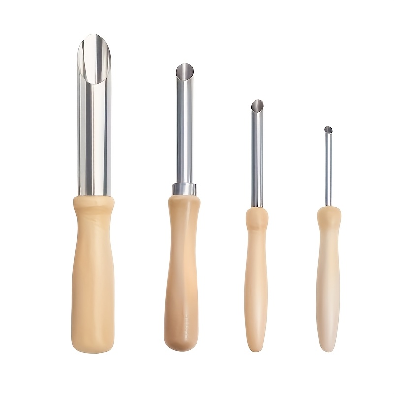 4pcs Solid Wood Pottery Clay Hole Punch Set, Stainless Steel Ceramic Drilling Tools, Wooden Handle Ceramic Hole , Diy Air Dry Clay Punching Tools