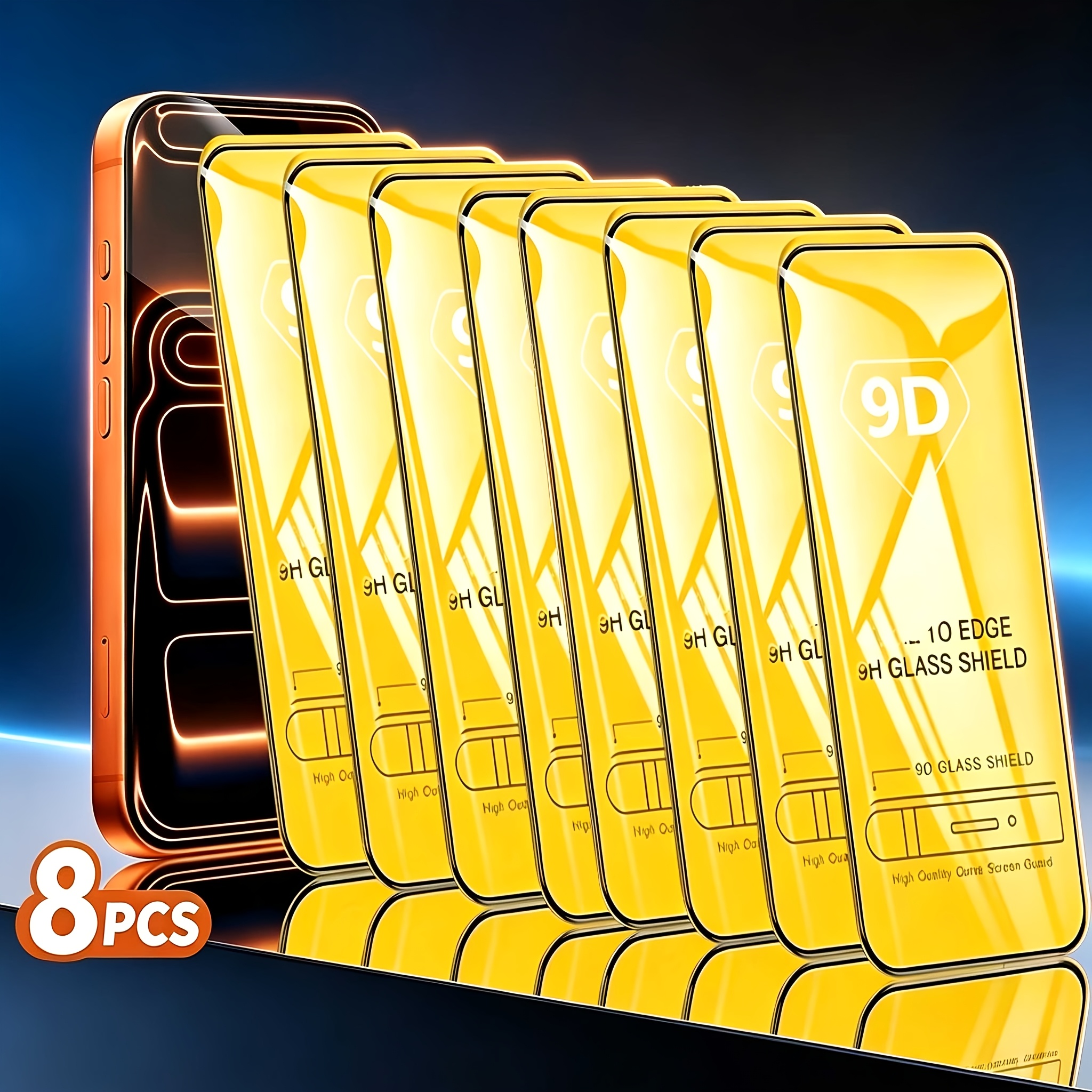 TEMU 8pcs 9d Full Coverage Tempered Glass Screen Protector For Iphone 17 Air 16 Pro Max 16e 17e 15 14 Plus 13 12 11 Pro Xs Max Xr - , Anti-scratch,