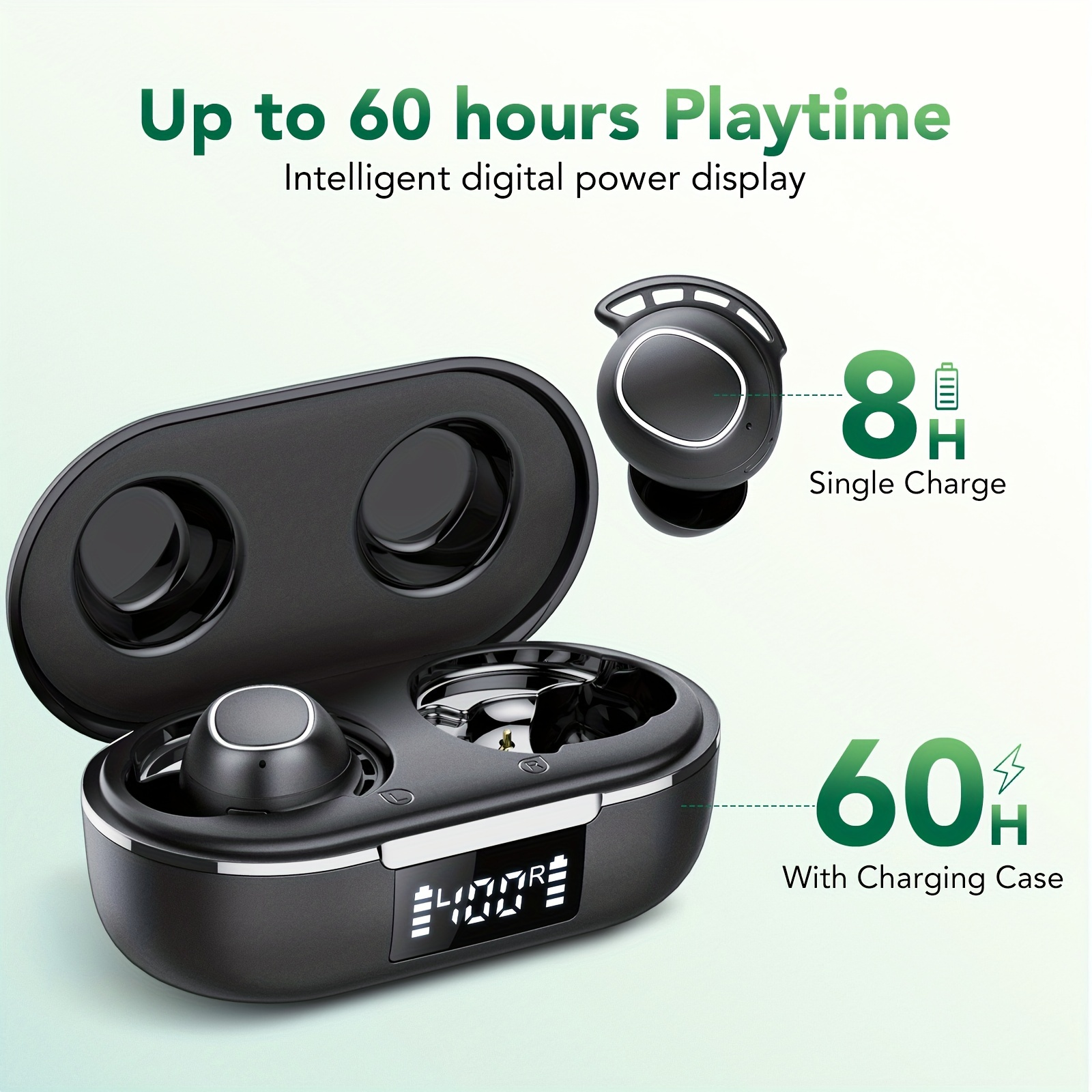 

Wireless Headphones 60h Ear Buds Display Headsets Charging And Mic For Laptop Tv Computer Phone