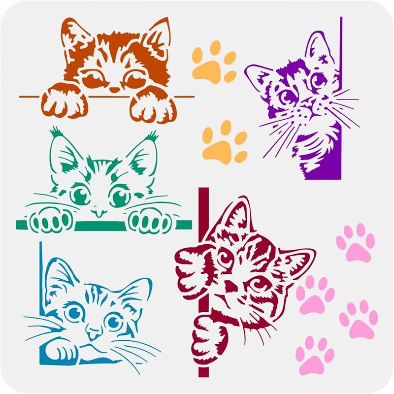 Peeking Cat Stencil, Large Reusable Plastic Craft Template