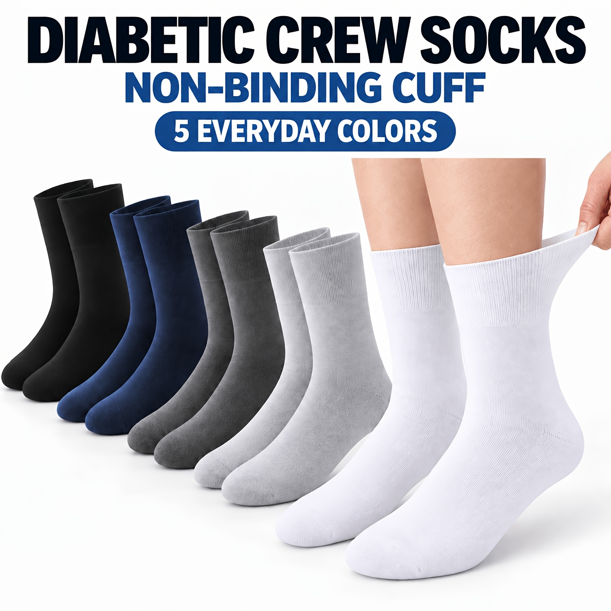 TEMU Crew Socks For Men, 5 Pairs Of Loose-fit Non-binding Socks With Wide Tops For Comfortable Casual Attire