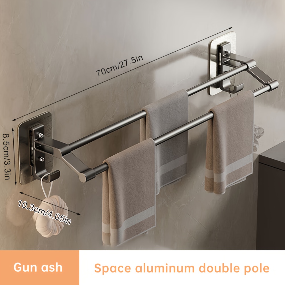 Image of 1pc Double Towel Bar, Bathroom Space Towel Rack, Wall-mounted Towel Rack, Towel Storage Rack, Bathroom Additions, Bathroom Storage And Organization, Valentine's Day/easter Gift