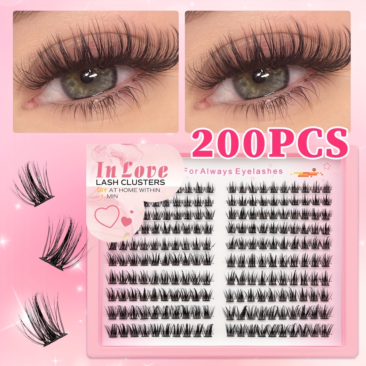 Pink Series Large Capacity 10 Of False Eyelashes 10-16mm Eyelash Clusters C Eyelashes For Easy And Soft Upper Eyes Reusable Eyelashes