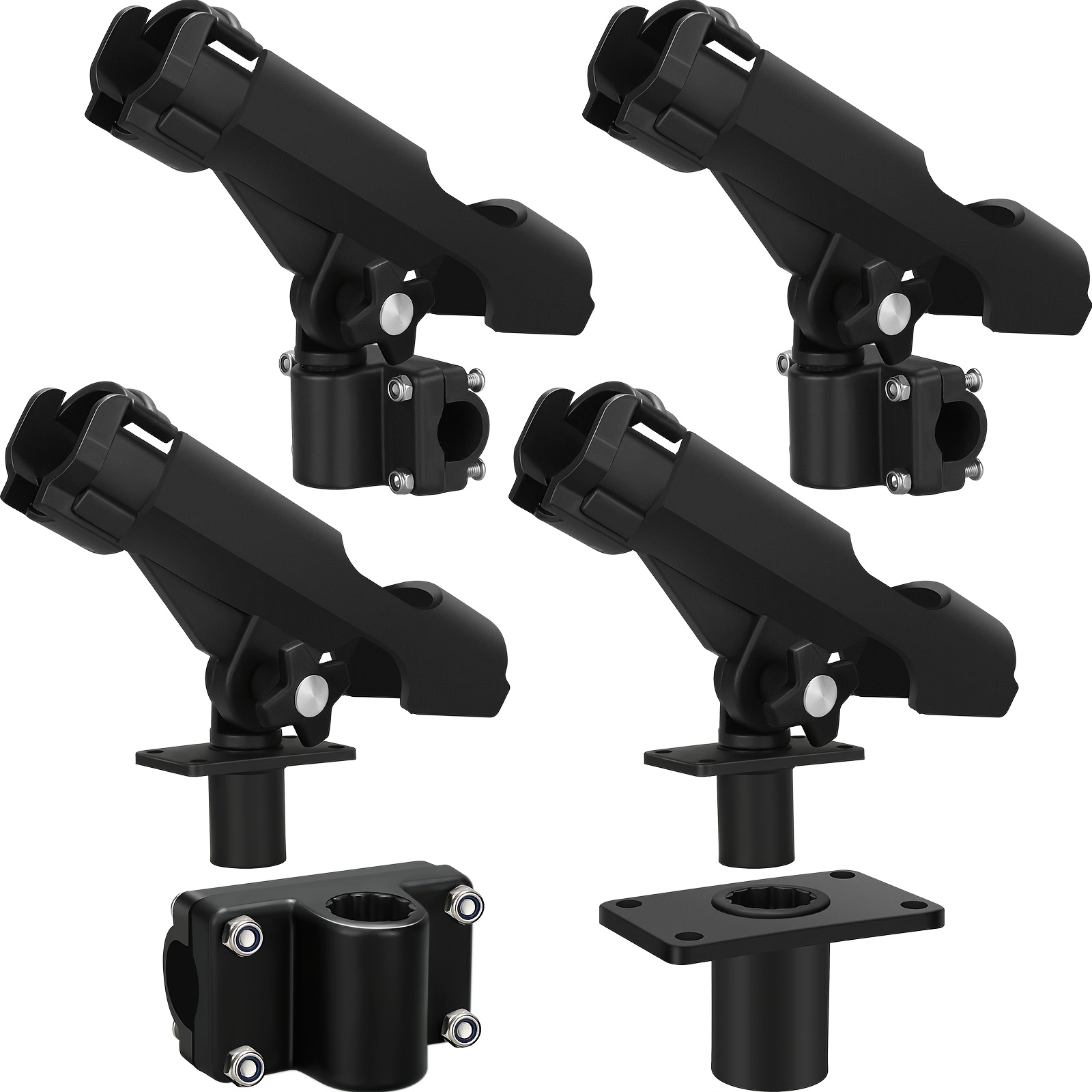 TEMU Set Of 4 Fishing Rod Holders Designed For Boats, Featuring Adjustable Racks And Side-mounted Swivel Pole Holders, Complete With A Combo Mount.