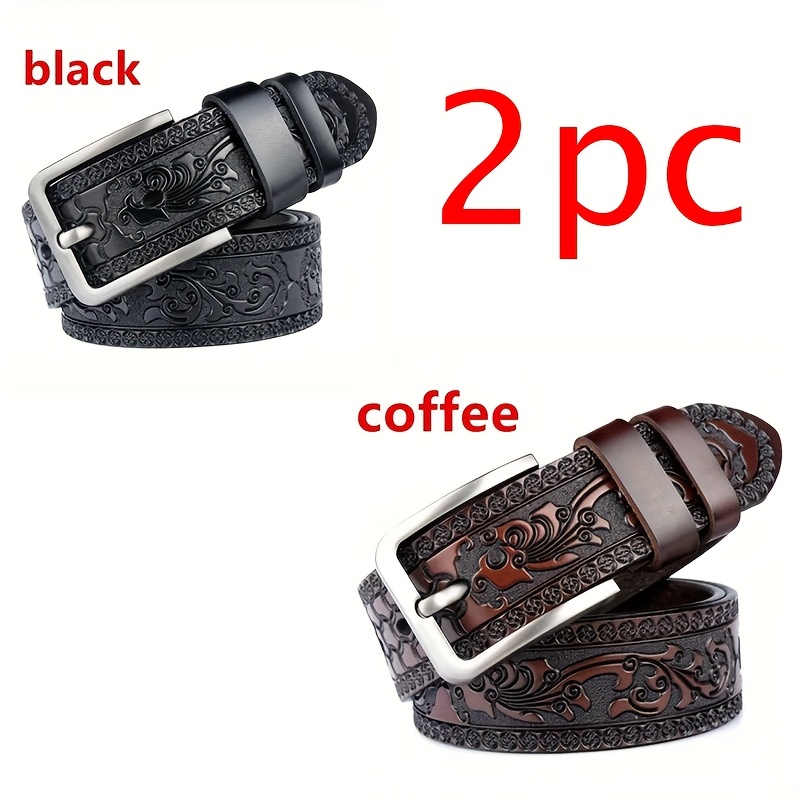 E-shop Eleganter Herren Gürtel aus echtem Leder, Cremefarben, mit sicherer quadratischer Legierungs-Schnalle - Langlebig und multifunktional, florales
