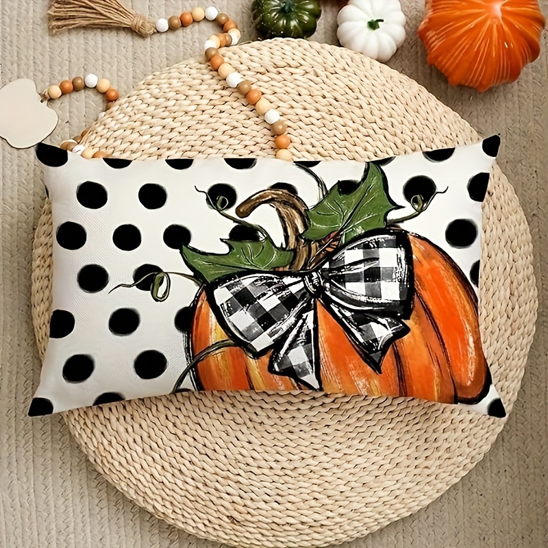 

Sm:)e Fall Polka Dot Pumpkin Throw Pillow Cover 12x20 Inch, Seasonal Autumn Thanksgiving Harvest Decoration For Home Sofa Couch