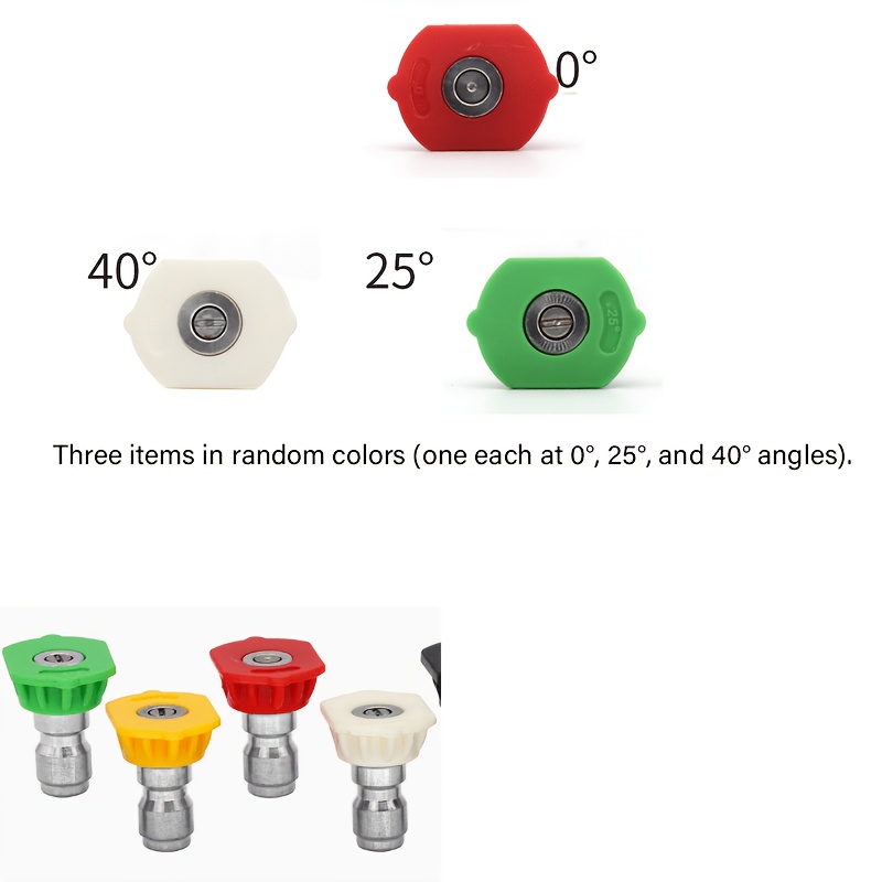 TEMU 3pcs 0 25 1/4in Pressure Washer Nozzle Set - External Thread Quick-release Water Jet Pressure Washer Nozzles, Pressure Washer Gun Head Additions