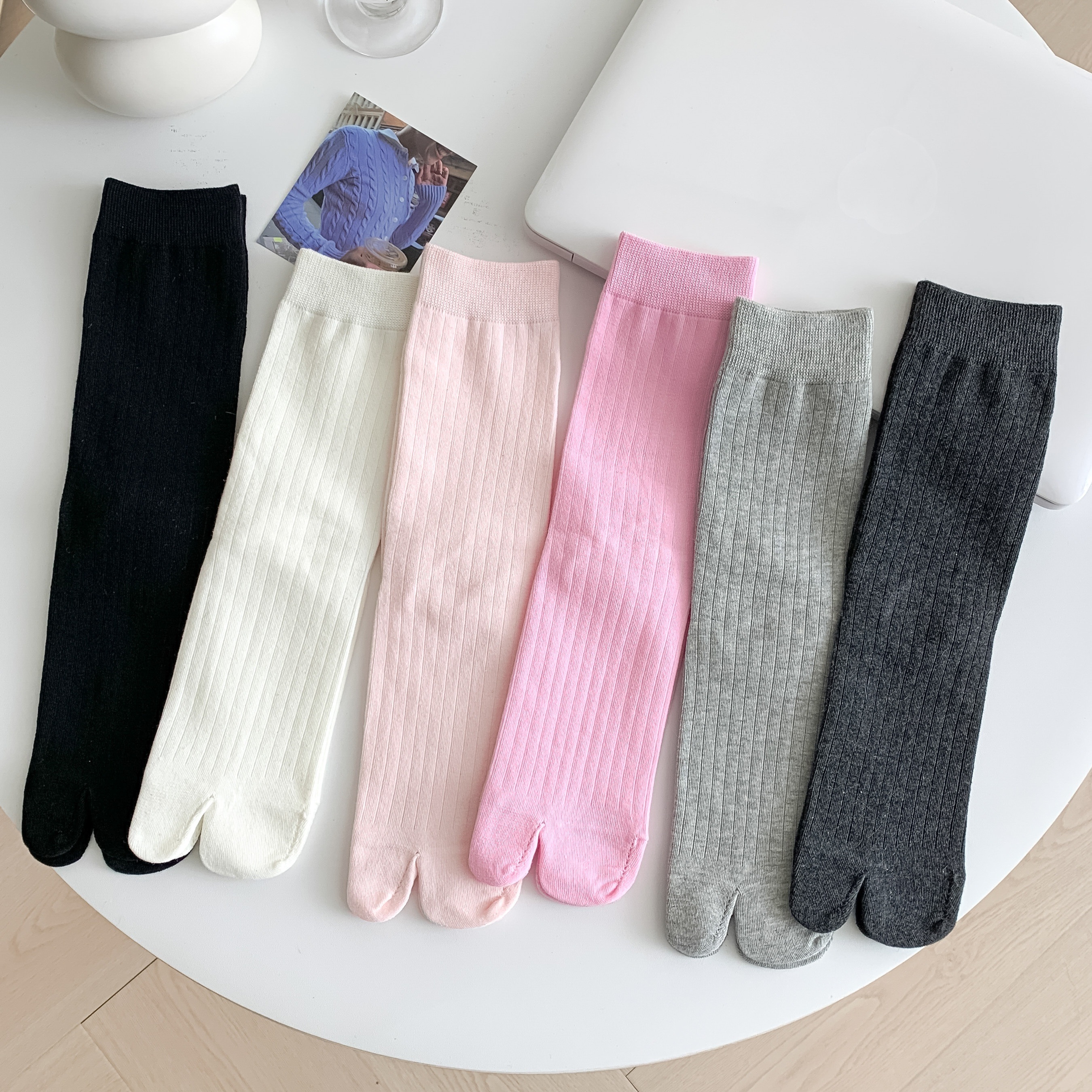 

2/3/6 Pairs Solid Tabi Socks, Simple Japanese Style Mid Tube Socks, Women's Stockings & Hosiery