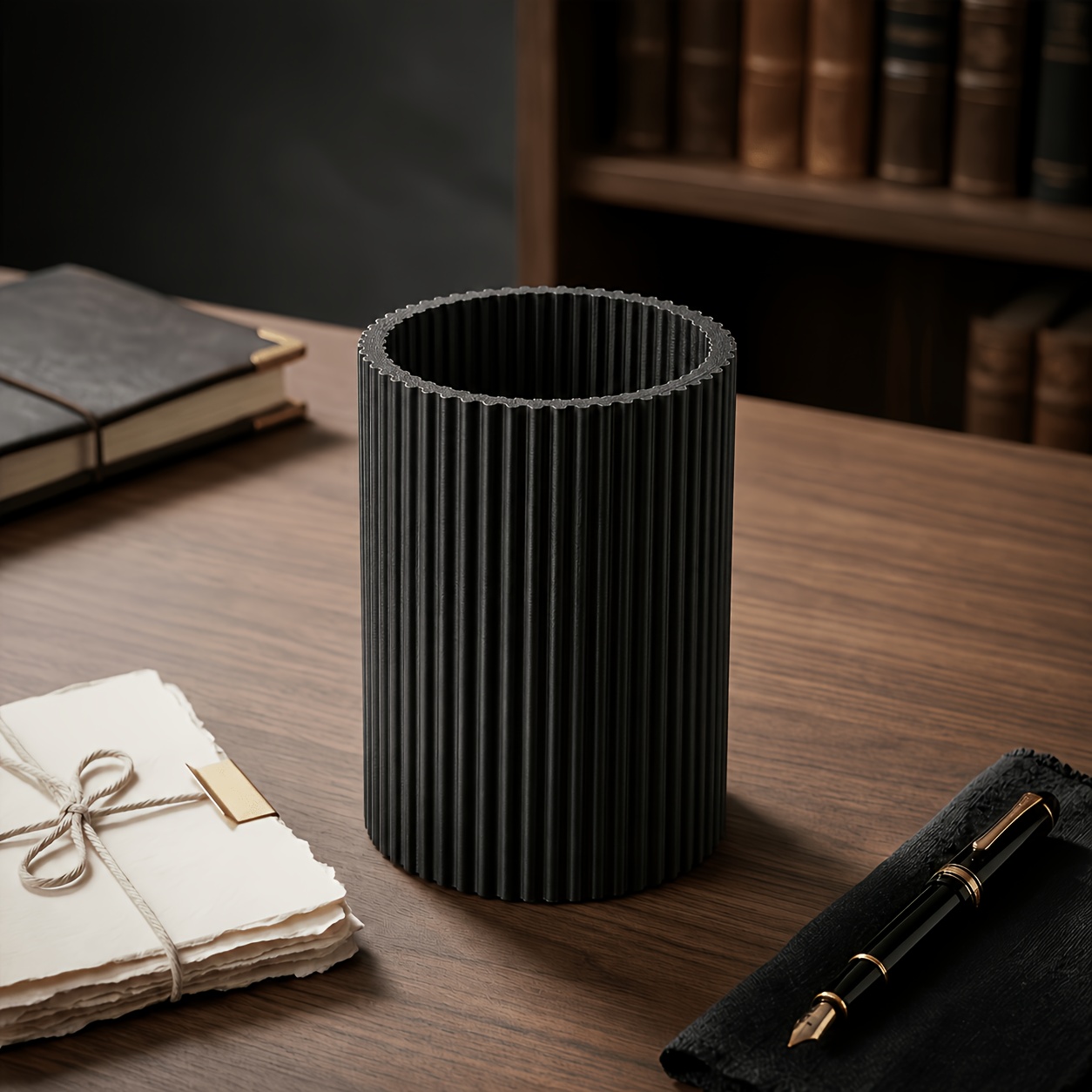 TEMU Porte-stylo à rayures noires, tube de rangement de bureau simple et sophistiqué, organisateur de papeterie de bureau moderne, convient pour