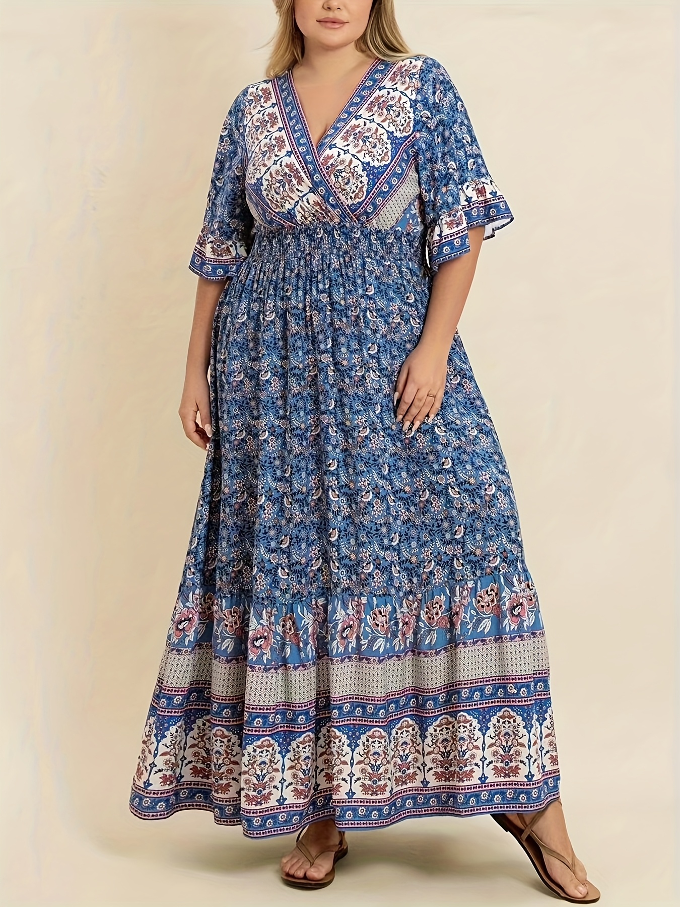 plus size womens plus size floral maxi dress elegant v neck - Temu Bahrain