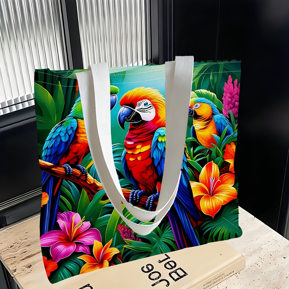 TEMU 1pc, Parrot Floral Women's Shoulder Bag, Multi-functional, Handbag, Clutch, Evening Bag, Travel Essential, Fashion Casual, Daily Use, Suitable
