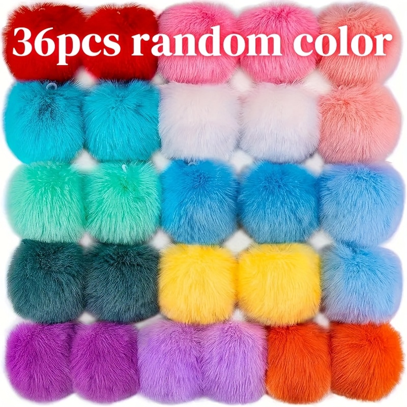 E-shop Kunstpelz-Pompon-Set für DIY - 36er Pack Gemischte Farben Kunstkaninchenfell-Pompons mit elastischen Schlaufen für Bastelarbeiten, Flauschige