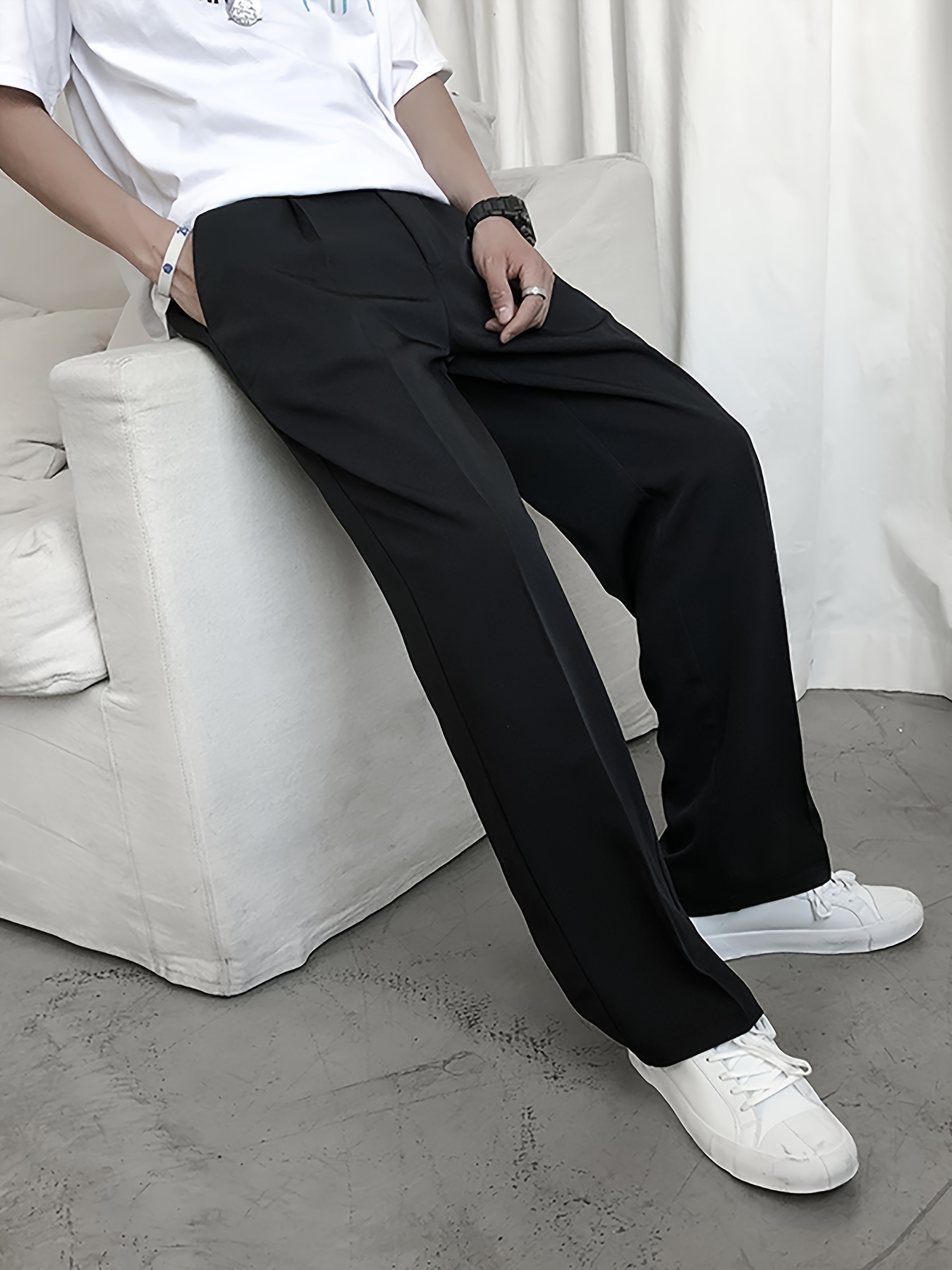 men s fashion solid color straight leg casual pants wide leg Temu United Kingdom