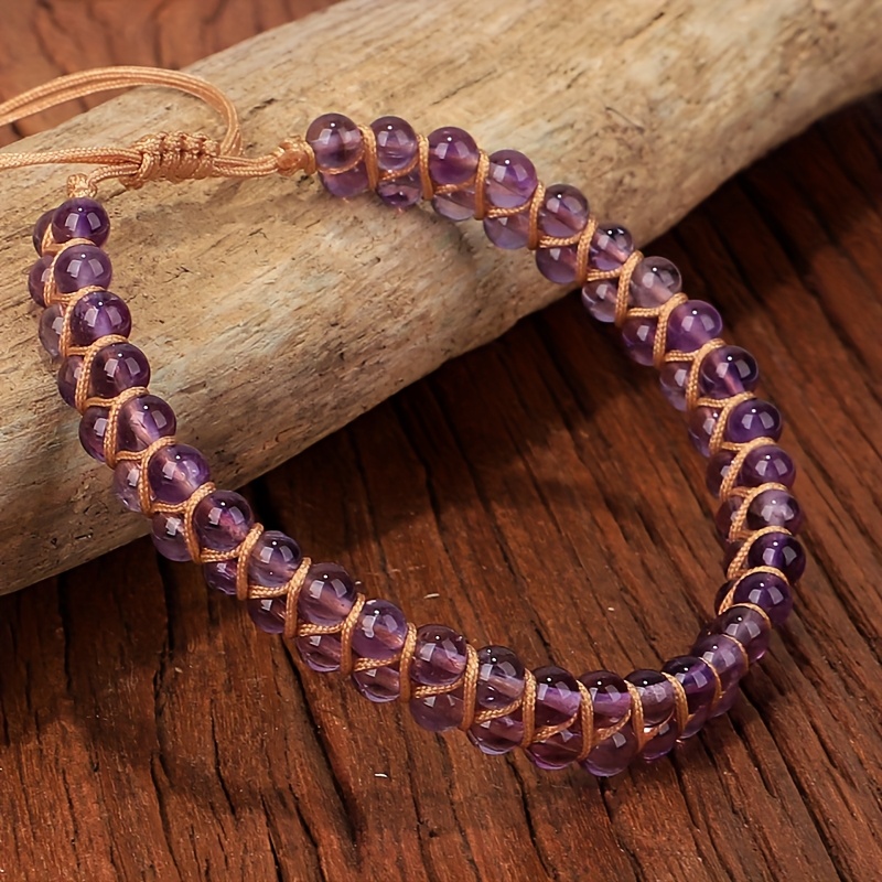 Artisan Crafted Boho Amethyst Bracelet, Double Strand