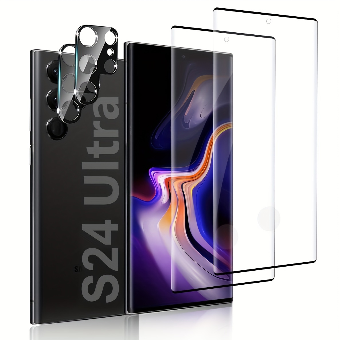  Paquete de 2 protectores de pantalla para Galaxy S23 Ultra con  2 protectores de lente de cámara de vidrio templado, huellas dactilares  compatibles, fácil instalación, cobertura completa de vidrio 3D, dureza