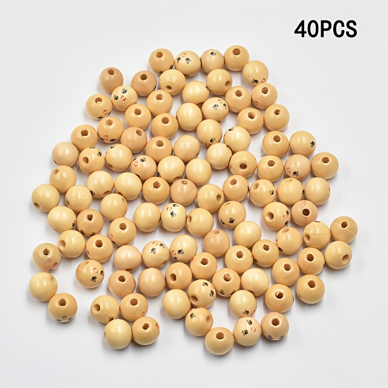 TEMU 40pcs 14mm Round Wooden Beads With , Painted Beads, Round Spacer Beads With 3.5mm Hole, For Crafting, Hanging Decoration, Jewelry Making,