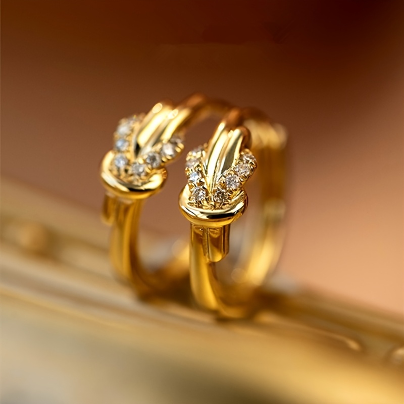 Image of Exquisite Vintage Inlaid Synthetic Zirconia Golden Hoop Earrings For For Parties Banquets Vacation Chic Daily Wear Earrings