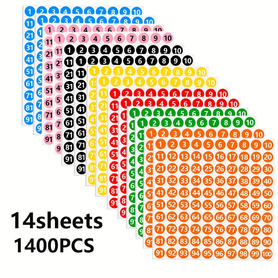 Image of A Set Of 500 1400pcs Of Digital Stickers Numbered 1-100, Featuring Round Colored Labels Made Of 1cm Self-adhesive Vinyl, Ideal For Organizing Storage In Offices, Classrooms, And Homes