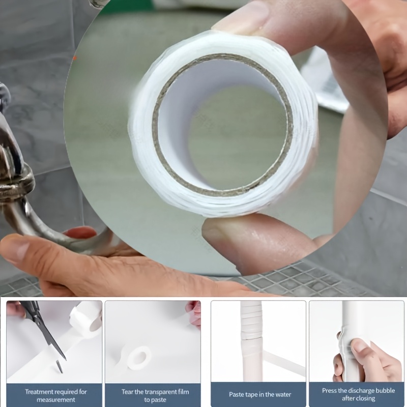 1 рулон самослипающейся силиконовой ленты - мгновенный   утечек, прочный водонепроницаемый герметик для пвх/стекла/металла/камня, устойчивый к высоким температурам (без инструментов/клея) -   утечек для diy, сантехники, раковин, душевых, ванн, туалетов - мгновенное склеивание Детали 5