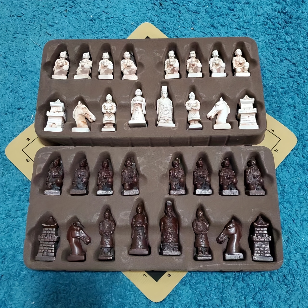 Chinese Antique International Chess, faux Leather Checkerboard, Terracotta  Chess Pieces, Character Shape Chess Gift Box Faux leather