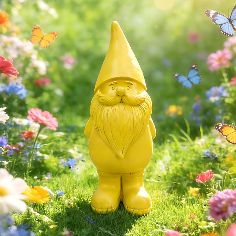 Image of A Collectible Figurine, A Yellow Garden Gnome Decoration Statue, Suitable For Gardens, Courtyards, , Living Rooms, Bedrooms, And As A Tabletop Decor Piece